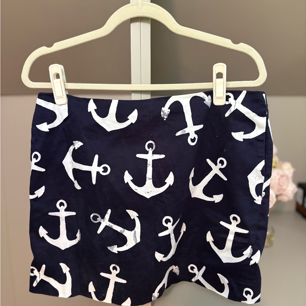 J. Crew Navy and White Anchor Mini Skirt